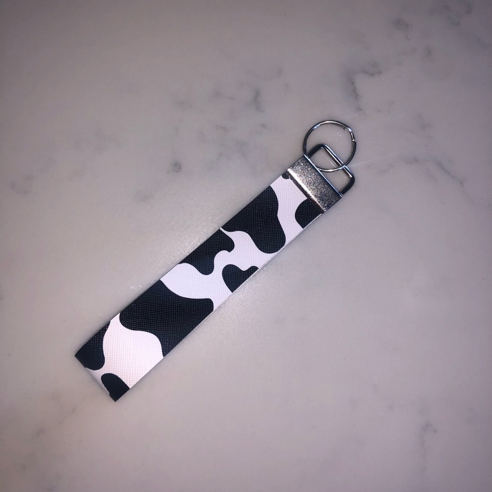 Cowprint wristlet keychain